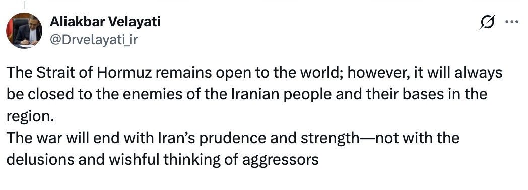 伊朗最高领袖顾问：霍尔木兹海峡对伊朗人民的敌人将永远关闭