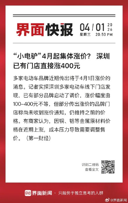 小电驴4月起集体涨价？ 深圳已有门店直接涨400元