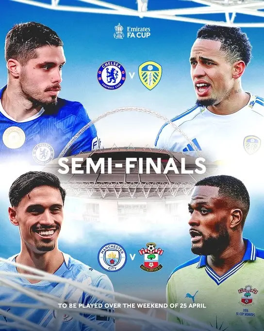 足总杯半决赛对阵:曼城战南安普顿 切尔西对阵利兹联 足总杯半决赛对阵:曼城战南安普顿 切尔西对阵利兹联