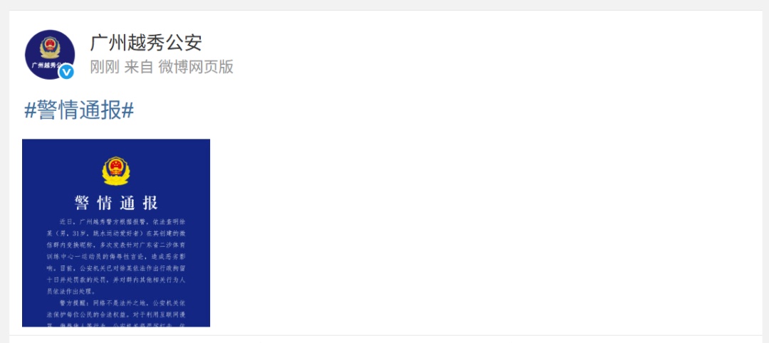 全红婵遭网暴案嫌疑人已被抓获