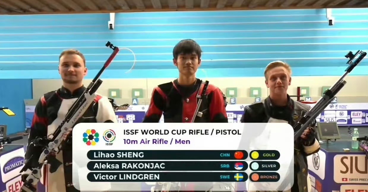 射击世界杯：盛李豪男子10米气步枪夺冠 肖嘉芮萱女子25米手枪摘金
