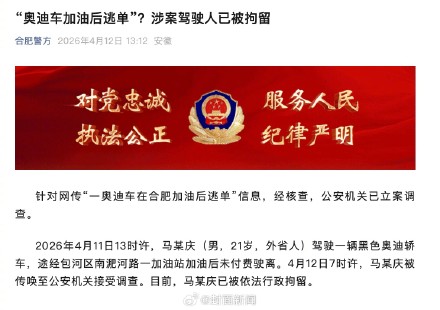 合肥警方通报奥迪车加油后逃单:司机已被行拘 合肥警方通报奥迪车加油后逃单:司机已被行拘