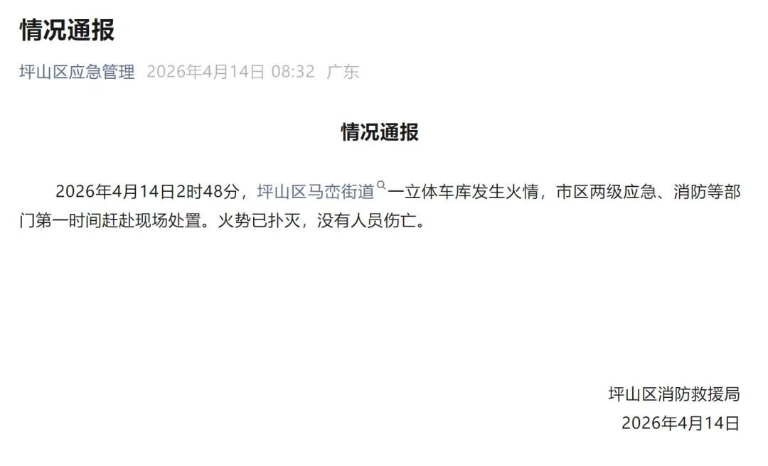 比亚迪深圳坪山园区一立体车库凌晨发生大火，官方通报：无人员伤亡