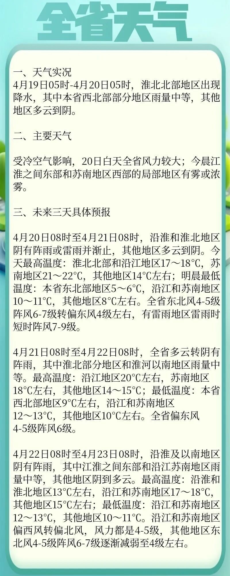 仅5℃！局部大雨！9级阵风！江苏天气预测