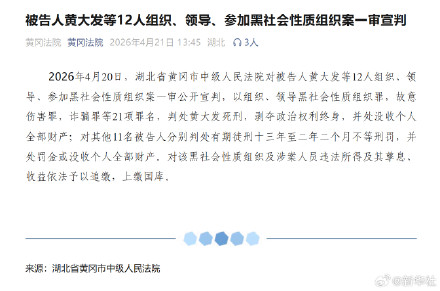 被告人黄大发等12人组织、领导、参加黑社会性质组织案一审宣判