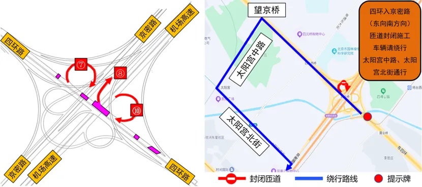 @北京市民 本周末四元桥大修进入第三阶段，3条匝道封闭，这样走→
