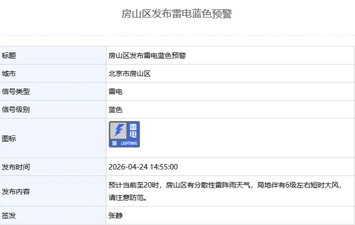 下班快回家！雷阵雨+6级阵风！北京多区发布雷电蓝警