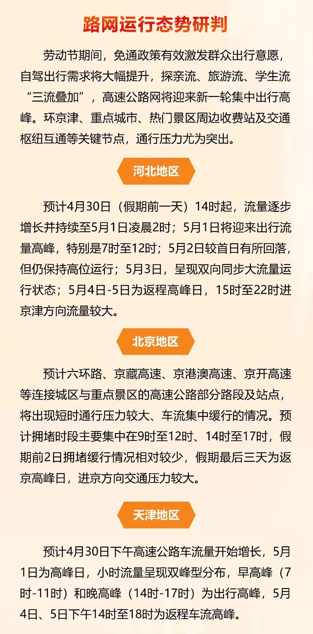 本周上班时间有变！“五一”假期京津冀高速公路出行服务指南来了→