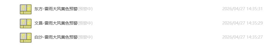 雷雨大风+雷电！海南多个市县发布黄色预警信号→