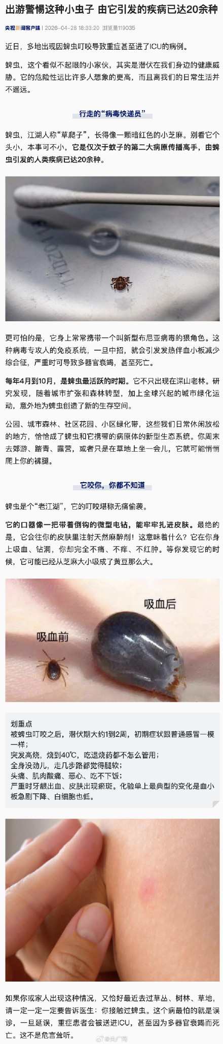 由蜱虫引发的疾病已达20余种