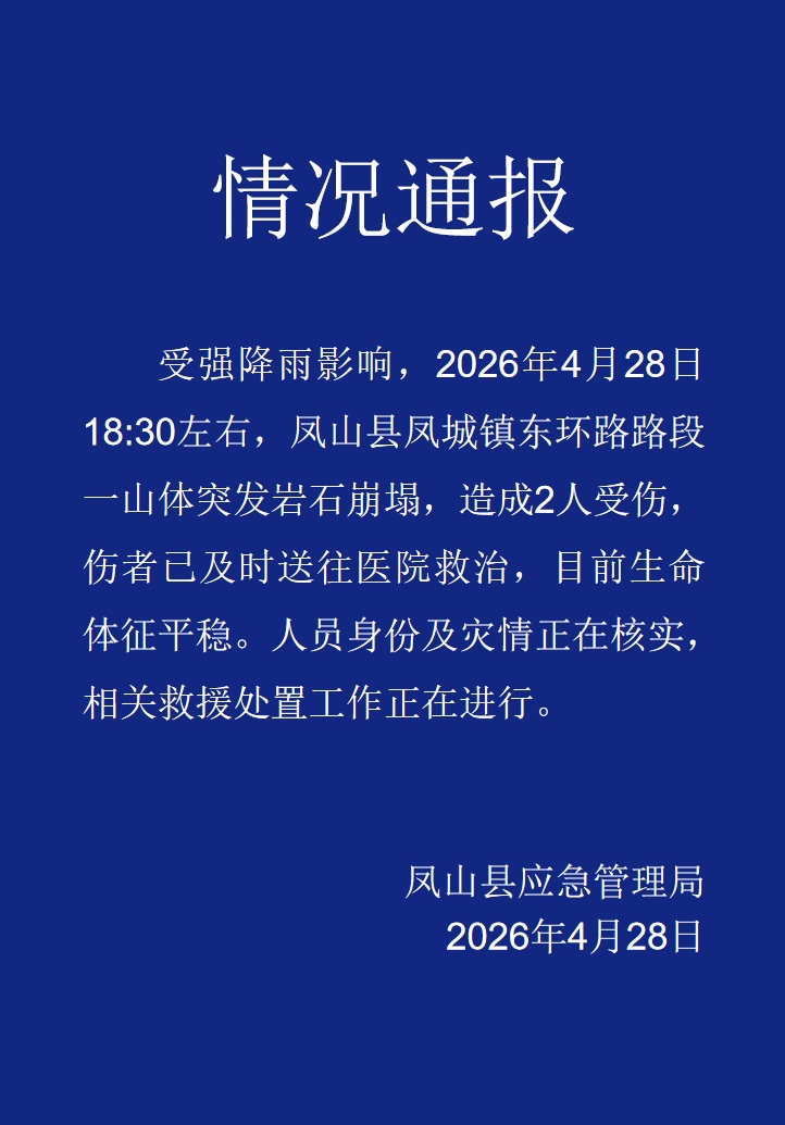 山体突发岩石崩塌致2人受伤，广西凤山通报