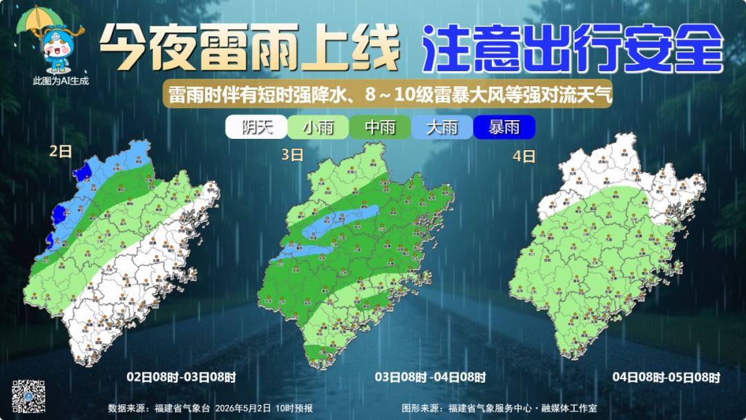 雷雨、中到大雨、强对流，今晚抵达福建！