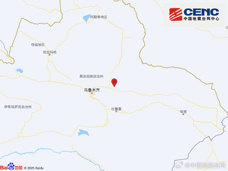 新疆昌吉州吉木萨尔县发生3.4级地震，震源深度25千米