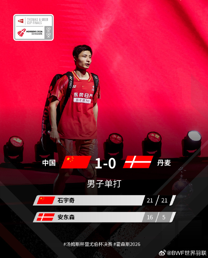 中国队3-0战胜丹麦队 晋级汤姆斯杯决赛