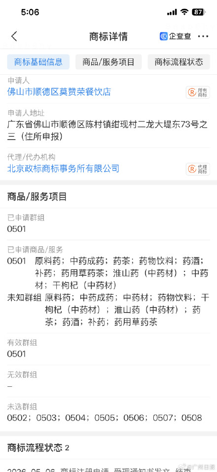 莫老板已申请注册莫氏鸡煲商标