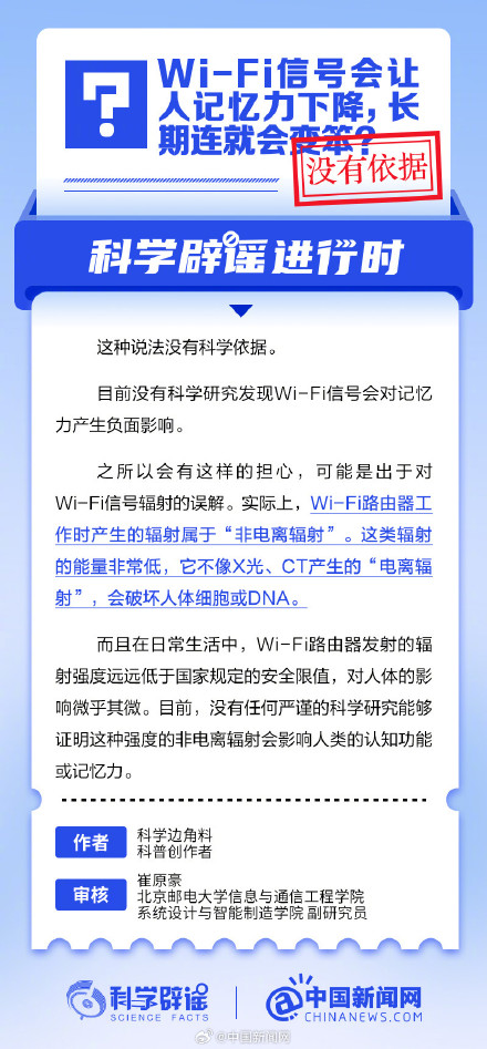 WiFi会让记忆力下降系谣言