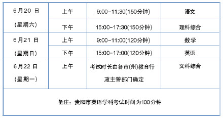 2026年贵州中考时间定了