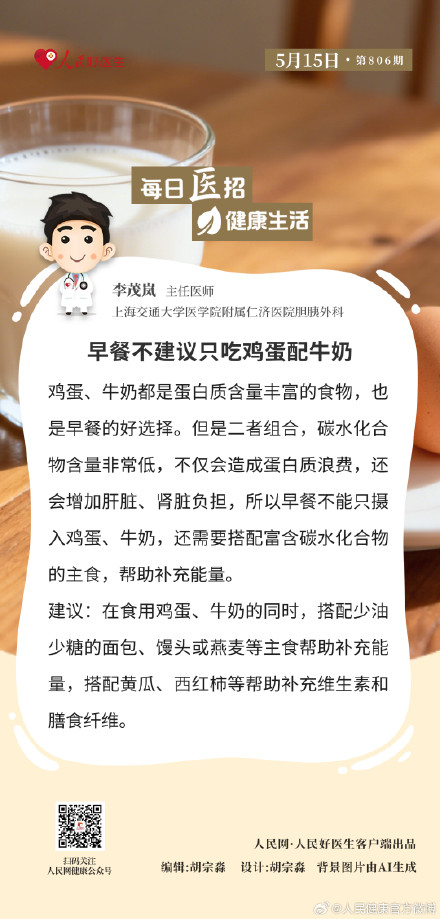 早餐不建议只吃鸡蛋配牛奶