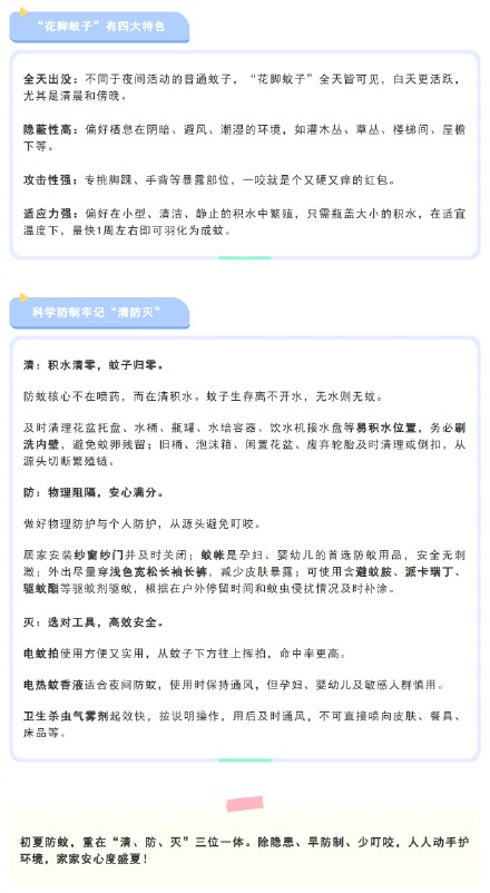 初夏“花脚蚊子”来了！“清防灭”三步搞定它！