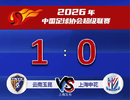 上海申花客场0:1不敌云南玉昆
