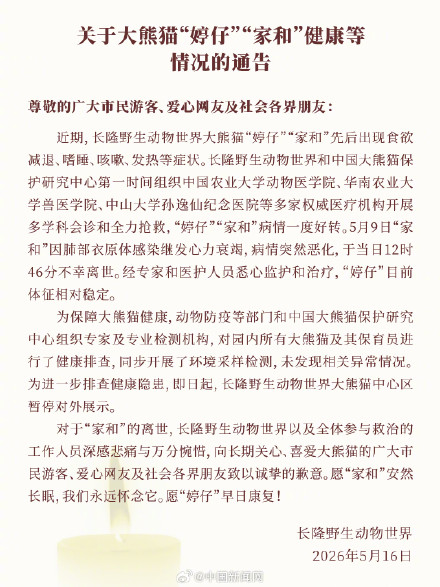 大熊猫“家和”肺部衣原体感染心衰离世