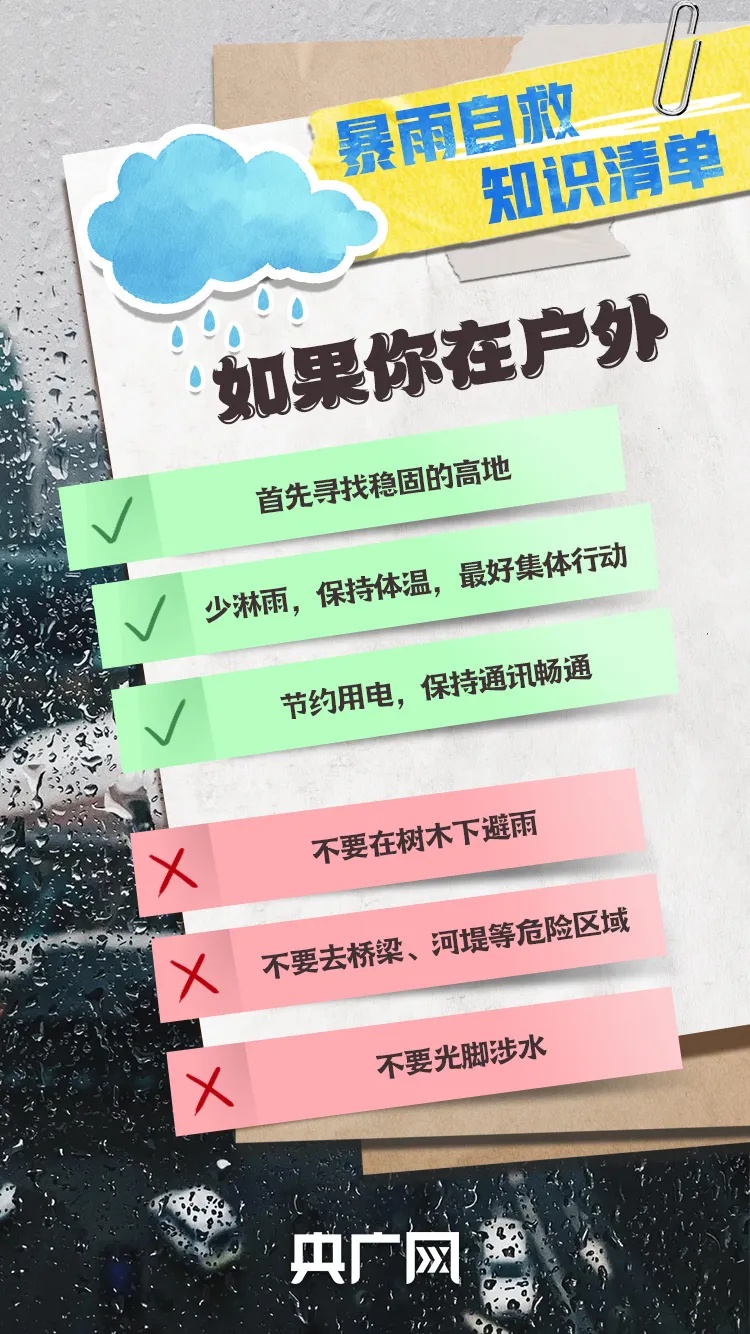 多个省区市有大到暴雨！这份暴雨自救知识清单请记牢→