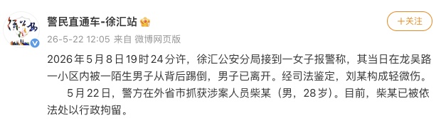 警惕 | 28岁男子，踢倒陌生女子！当地警方：已行拘！