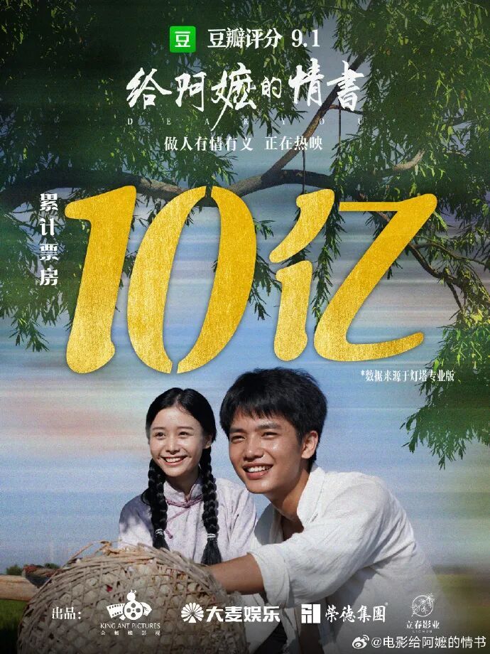 电影《给阿嬷的情书》票房破10亿,平台预测总票房已升至17亿元以上 电影《给阿嬷的情书》票房破10亿,平台预测总票房已升至17亿元以上