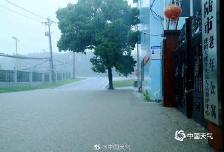湖北安陆遭遇强降雨积水成河