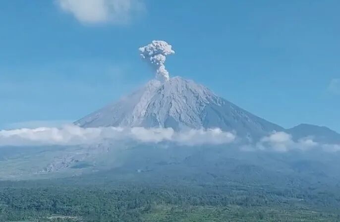 印尼塞梅鲁火山喷发 火山灰柱高约1000米