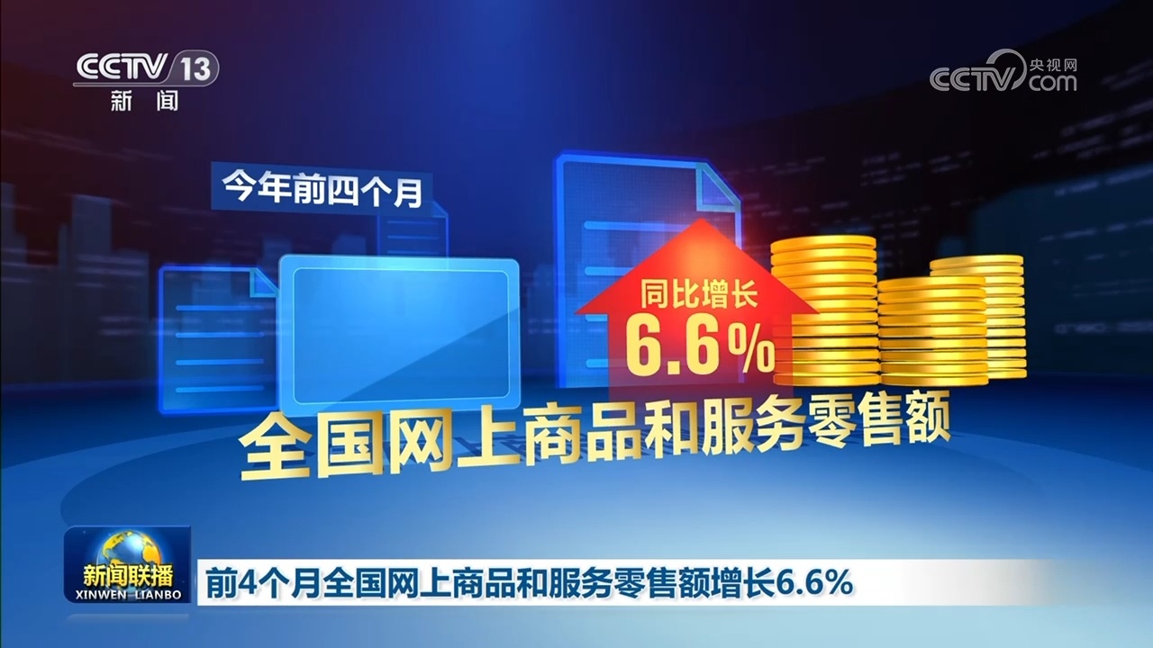 前4个月全国网上商品和服务零售额增长6.6%