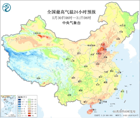 云南广东等地有分散性较强降水 华北华南等地有高温天气