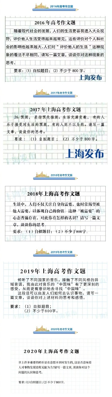 上海过去26年高考作文题一览！哪一题戳中你的回忆？