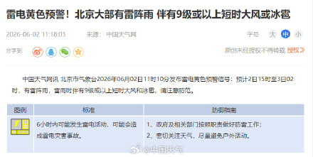 北京将出现9级或以上大风和冰雹