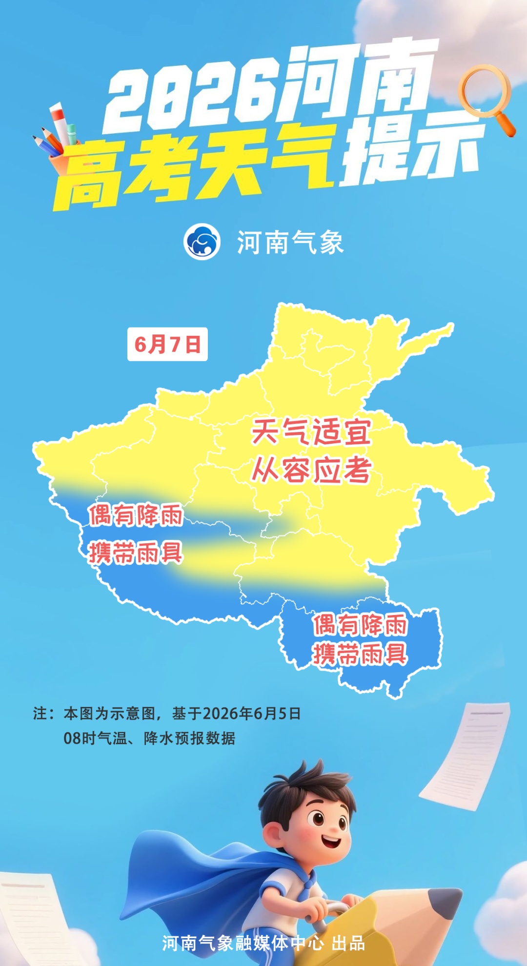 高考期间河南晴热升温，注意防范高温天气！
