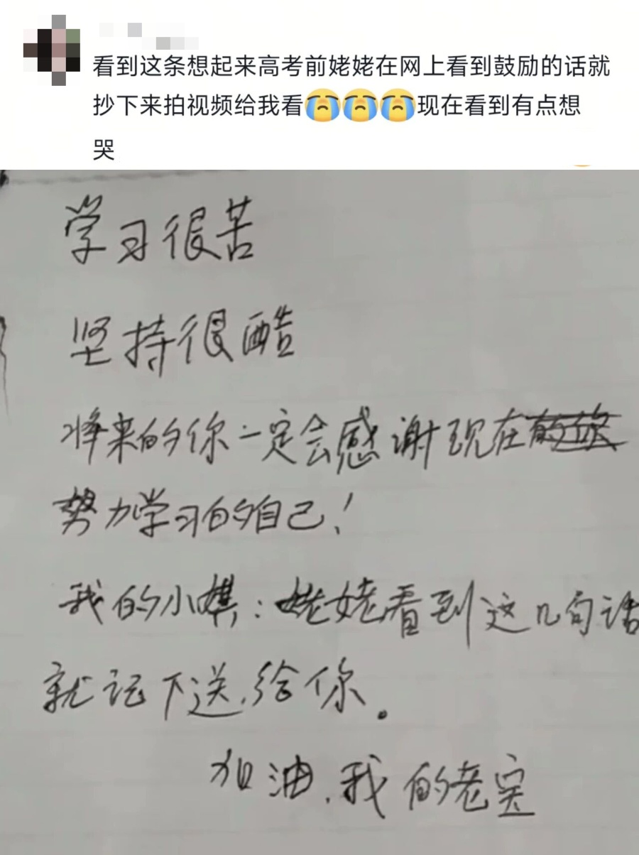 “这是奶奶半夜给你抄写的，说高考可能要考的……”