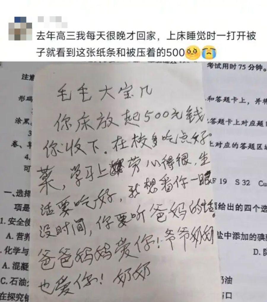 “这是奶奶半夜给你抄写的，说高考可能要考的……”