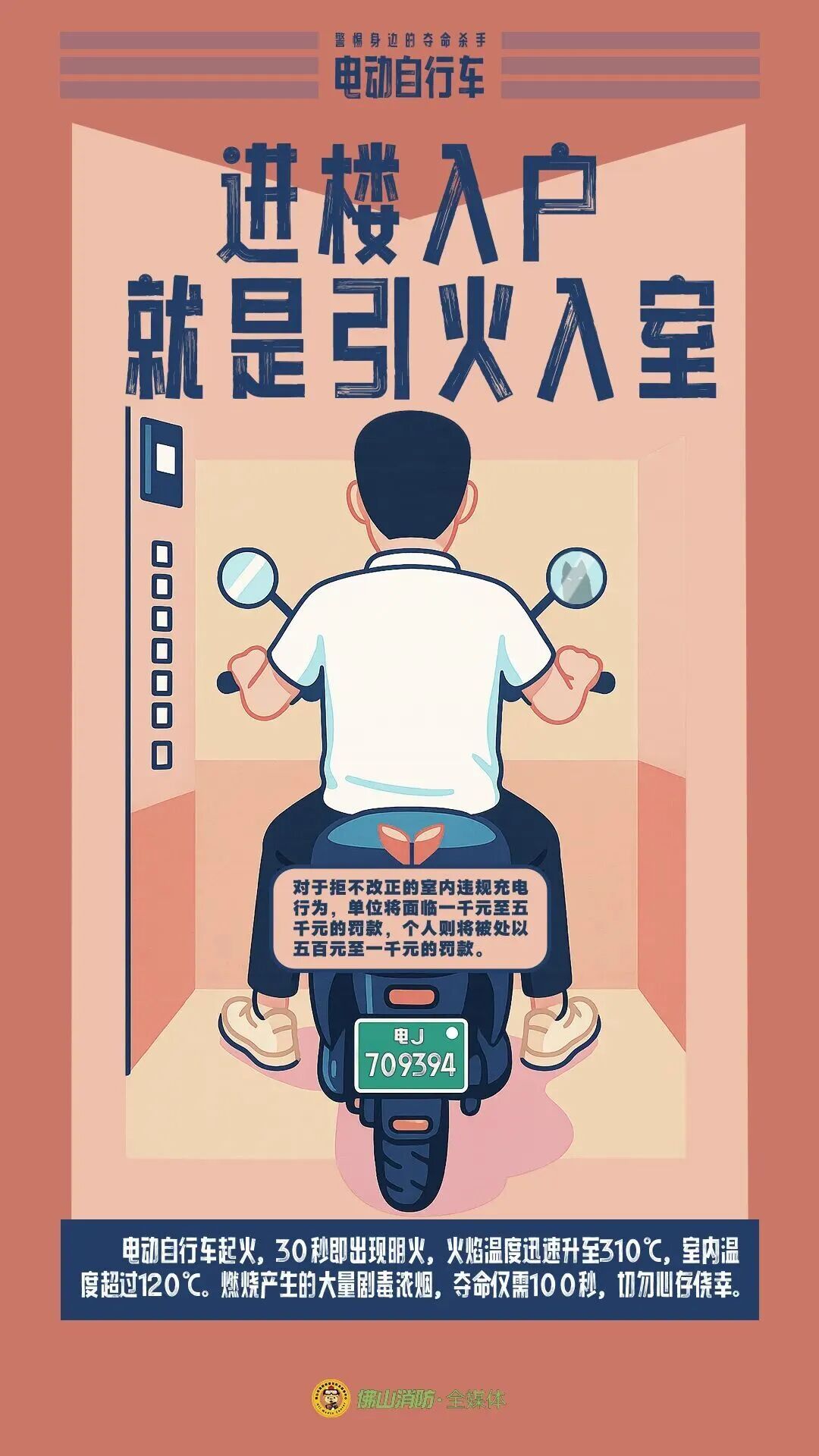 佛山一男子室内给电动自行车充电引发火灾，被行拘13天！近期已有多人被罚