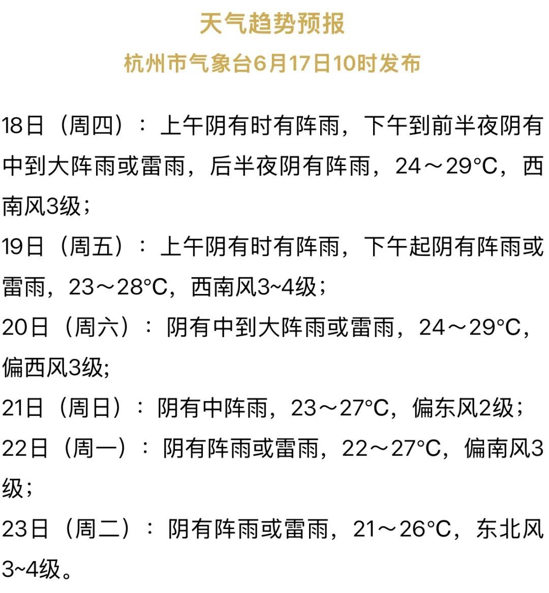 明天起,持续8天!杭州进入降雨集中期,多大雨、暴雨局部大暴雨 明天起,持续8天!杭州进入降雨集中期,多大雨、暴雨局部大暴雨
