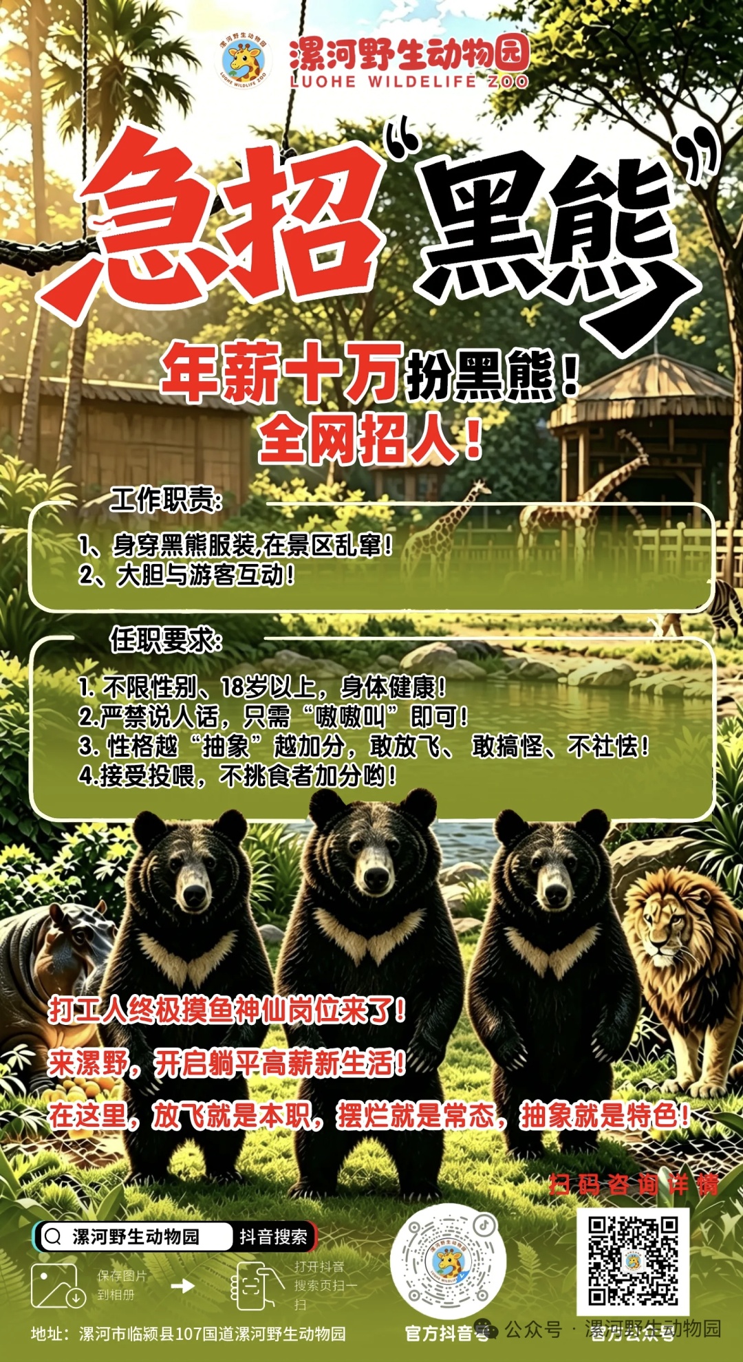 年薪10万元急招人扮黑熊,在岗期间不能说人话,动物园回应:信息属实 年薪10万元急招人扮黑熊,在岗期间不能说人话,动物园回应:信息属实