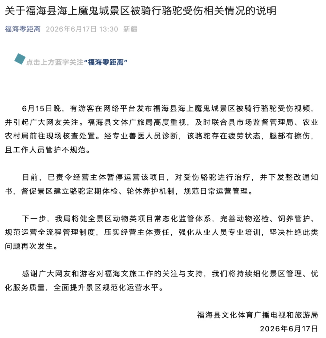 新疆海上魔鬼城景区骆驼被曝“强制营业”,无法站立仍被强拉起来配合游客照相;当地通报 新疆海上魔鬼城景区骆驼被曝“强制营业”,无法站立仍被强拉起来配合游客照相;当地通报