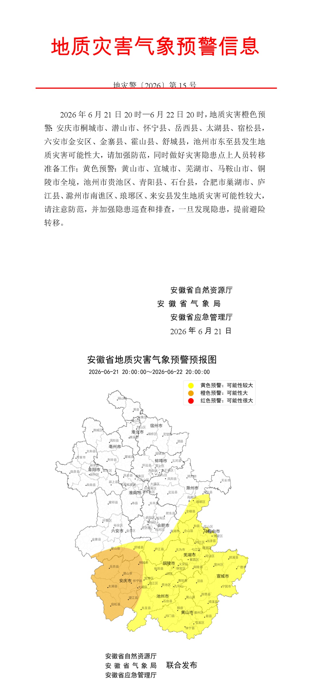 安徽发布双预警！