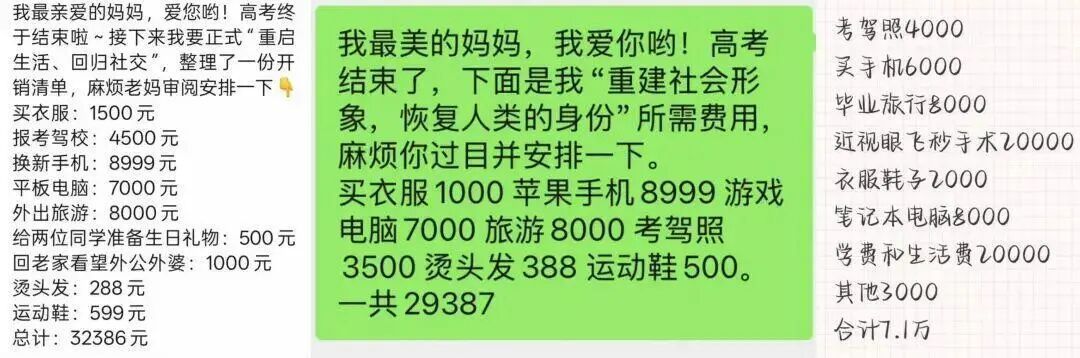 “你只是高考完了，不是家里发财了”，高考后孩子“购物清单”引家长发愁？