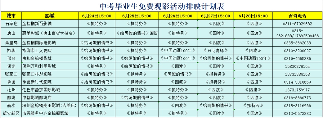 @河北中考生，免费看电影啦！