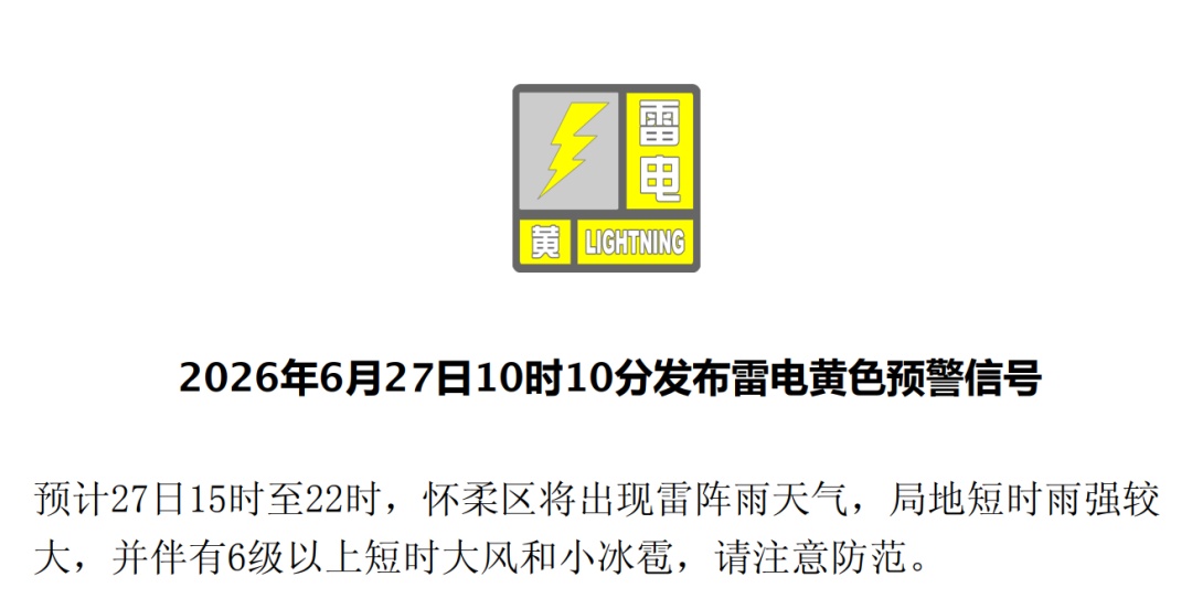 短时大风+小冰雹！北京三区发布雷电黄色预警