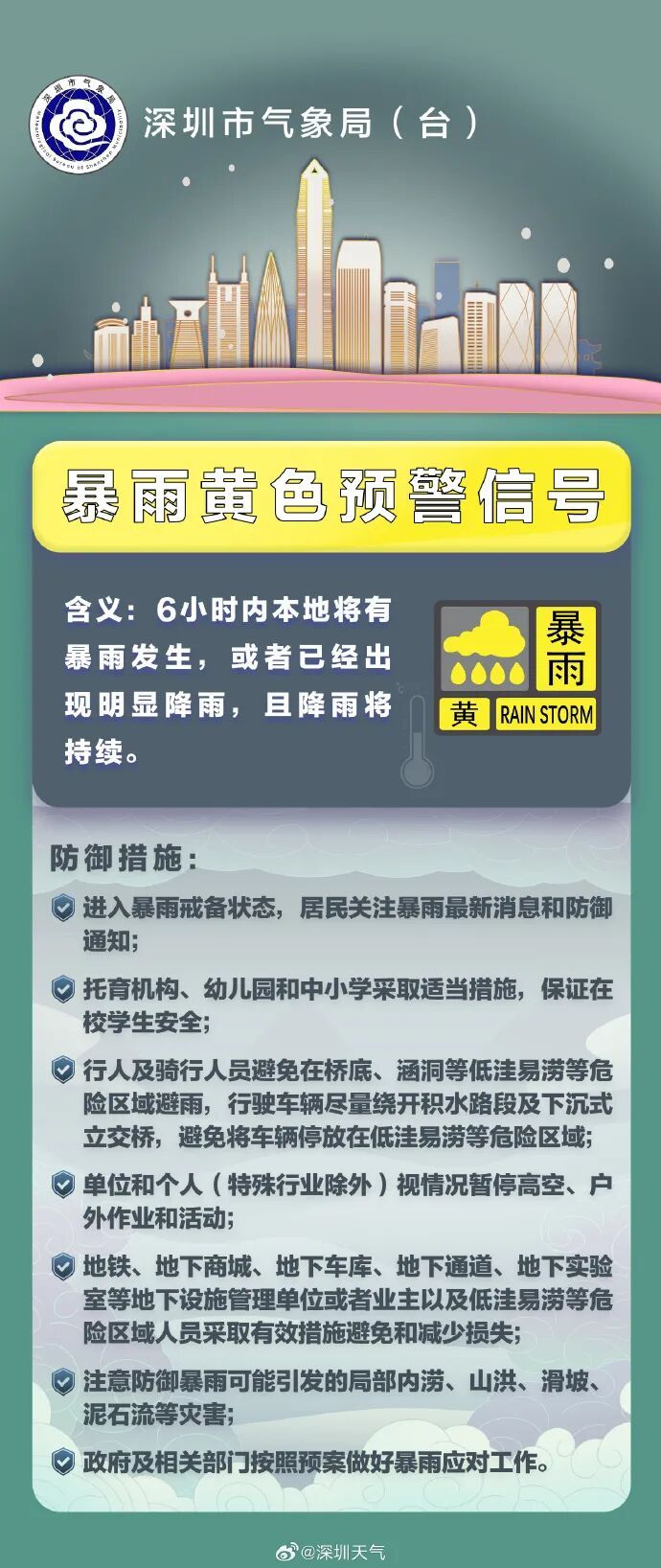注意防范！深圳发布分区暴雨黄色预警信号、全市雷电预警信号