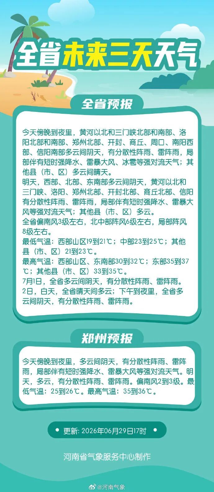 河南阵雨频发，局部有短时强降水、雷暴大风等强对流天气
