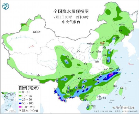 云贵高原至长江中下游强降雨持续 华北黄淮东北地区多雷阵雨