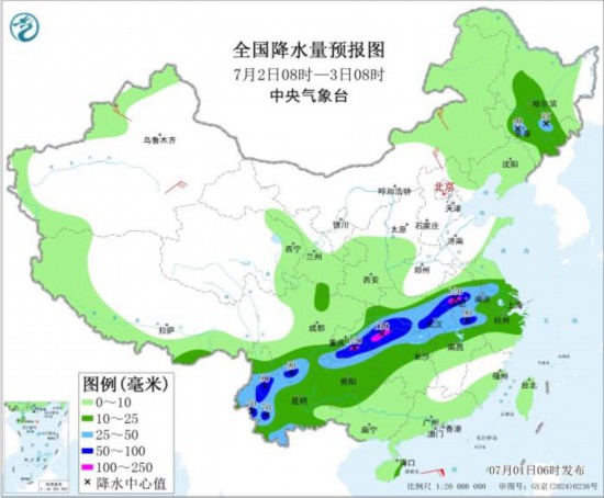 云贵高原至长江中下游强降雨持续 华北黄淮东北地区多雷阵雨