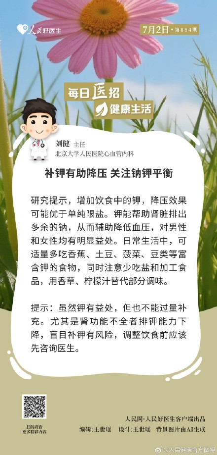 补钾有助降压 关注钠钾平衡 补钾有助降压 关注钠钾平衡